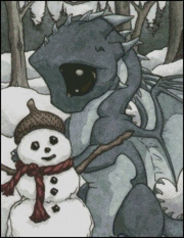 Baby Dragon with Snowman